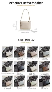 Detail showcasing the six color options and 15x20x7CM dimensions for this minimalist handbag