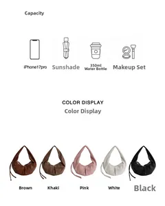 Detail view of large storage capacity for various essentials in five color options