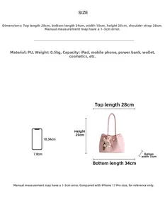 Tableau des tailles détaillé pour sac cabas en similicuir avec dimensions et capacité
