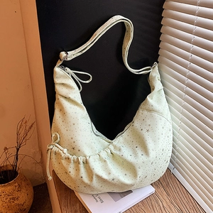 Women Fashion Star Print PU Leather Crescent Crossbody Bag Drawstring Ruched Large Capacity Hobo Bag Casual Commuter Bag