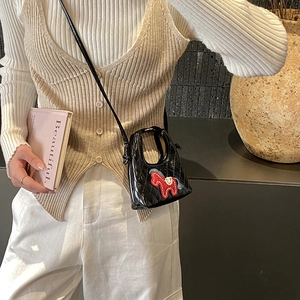 Cute quilted black mini crossbody bag with colorful cartoon horse embroidery for women