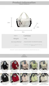 Tabella delle taglie dettagliata e scelta dei colori per questa borsa tote in tela decorata