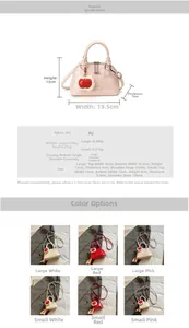 Detailed size chart for shell-shaped polka dot bags with large and small dimensions