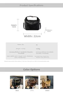 Detailed chart showing PU leather shoulder bag dimensions, weight, and strap options