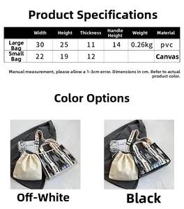 Detaillierte Größentabelle für große PVC-Tasche und Leinwand-Innentasche Maße