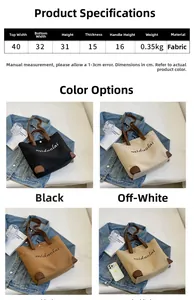 Detailed size chart and multi-color canvas tote bag options for daily commuting