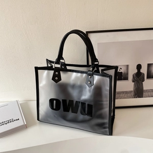 Large Capacity Transparent PVC Tote Bag For Women Minimalist Letter Print Sub-mother Shoulder Bag Waterproof Beach Handbag