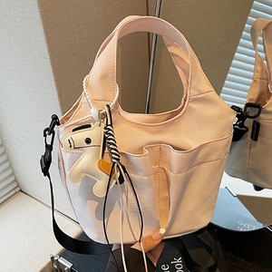 Borsa Tote in Tela da Donna Grande Capacità Borsa a Tracolla Plissettata da Pendolare con Ciondolo a Cavallo Borsa a Spalla da Viaggio