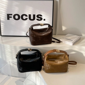 Minimalist PU leather crossbody handbags in brown, black, and yellow with metal buckle
