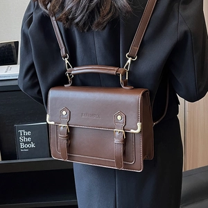 Women's Vintage PU Leather JK Cambridge Backpack Fashion Solid Color Small Satchel School Bag Versatile Travel Handbag Messenger Bag