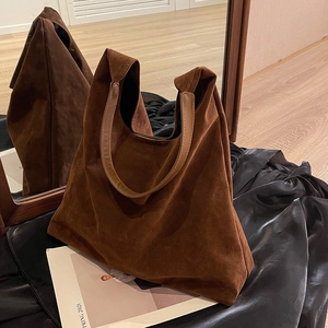 Vintage brown suede hobo tote bag with large capacity and smooth leather handles