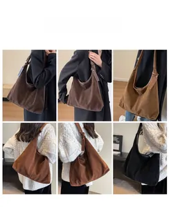 Detailed views of high-capacity matte hobo bags in dark brown, caramel, and black tones
