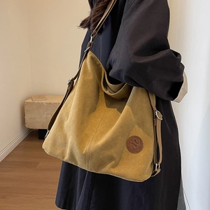 Large Capacity Canvas Tote Bag For Women Vintage Hobo Crossbody Bag Adjustable Shoulder Strap Casual Commute Travel Handbag
