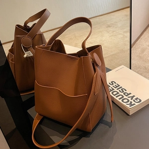 Sac Seau Minimaliste pour Femmes Motif Litchi en Cuir PU Large Bandoulière Sac à Main Bandoulière Mode Grande Capacité