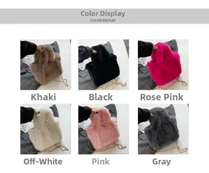 Sélection de couleurs pour sac seau en peluche incluant kaki, noir, blanc et rose