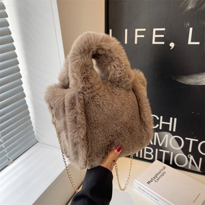 Sac Seau en Fausse Fourrure Peluche pour Femmes Hiver Nouveau Sac Bandoulière Chaîne Sensation Haut de Gamme Petit Sac Carré Portable