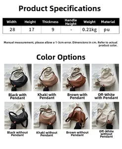 Detailed size chart and multi-color options for the stylish PU leather saddle bag