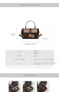 Detailed dimensions of the retro plaid crossbody bag with PU leather and metal clasp