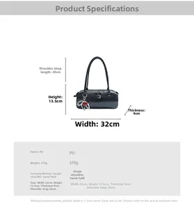 Detailed size specifications for the large capacity black PU leather shoulder bag