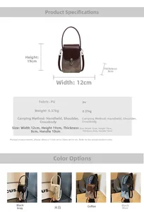 Detailed size specifications and color options for the mini vintage crossbody phone bag