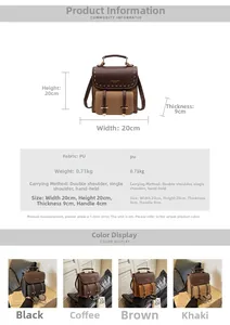 Detailed size specifications and color options for the vintage PU leather backpack for women