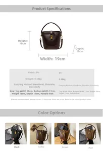 Detailed size specifications for the vintage PU leather bucket bag with dimensions