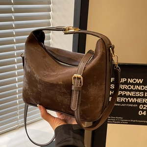 Sac à Main Femme Vintage en Cuir PU Givré Mode Couleur Unie Sac à Bandoulière Épaule Cabas de Haute Qualité avec Quincaillerie Dorée