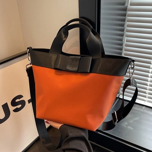 Sac Seau en Nylon Femmes Grande Capacité Nœud Tendance Couleur Contrastée Sac Bandoulière Sac à Main pour Voyage