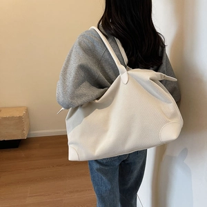 Borsa Tote in Velluto a Coste Grande Capacità Minimalista Borsa a Spalla Tinta Unita Borsa da Viaggio Donna Pendolare Manico