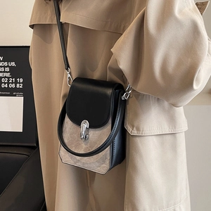 Retro minimalist small crossbody phone bag with silver twist lock and dual handles