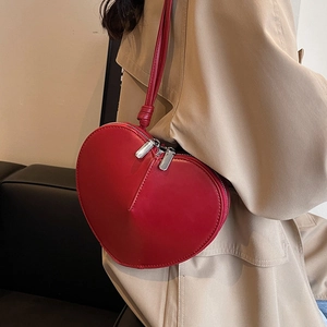 Moda Borsa a Tracolla a Forma di Cuore da Donna in Pelle PU Tinta Unita Borsa a Spalla Elegante Ragazza Street Trend Casual