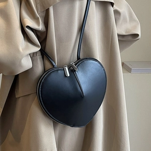 Borsa a tracolla minimalista nera a forma di cuore in pelle PU liscia con doppia cerniera
