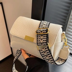 Fashion Women PU Leather Crossbody Bag Lychee Texture Minimalist Small Square Shoulder Bag With Wide Geometric Strap
