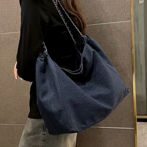 Damen Denim Tragetasche Große Kapazität Lässige Hobo Schultertasche Mit Kette Retro Denim Umhängetasche Für Den Alltag