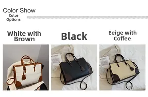 Three crocodile embossed tote bags in white-brown, black, and beige-coffee color options