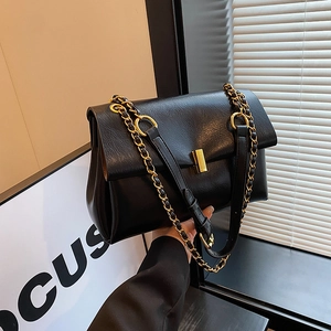 Sac Cabas Maillard Vintage Grande Capacité en Cuir PU Chaîne Dorée Sac à Épaule pour Femme Rétro Décontracté Bandoulière Sac à Main