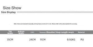 Size specification chart for large PU tote bag showing dimensions 35cm x 24cm x 11cm