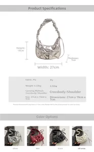 Vue détaillée du sac à main à nœud avec dimensions pour porté épaule ou bandoulière