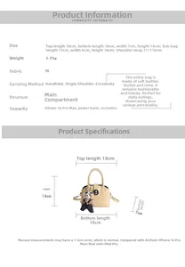 Detailed size chart of the retro PU leather handbag with dimensions and capacity info