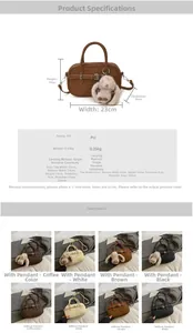 Detailed size chart for retro PU leather crossbody bag showing dimensions and colors