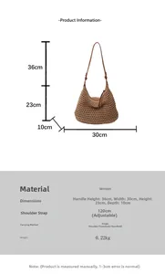 Guide des tailles détaillé et analyse de la texture tressée du sac de plage marron