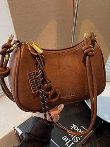 Women Fashion PU Leather Underarm Crossbody Bag Versatile Small Half Moon Pillow Bag With Rope Knot Strap Daily Commute