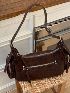 Women Vintage Suede Texture PU Leather Multi-Zipper Crossbody Bag Korean Sweet Dumpling Handbag Large Capacity Shoulder Bag