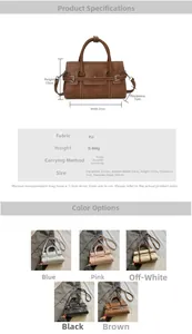 Detailed size specifications and color options for the vintage PU leather handbag