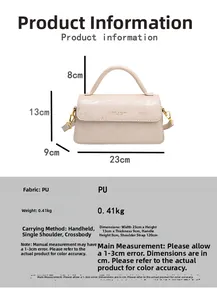 Detailed size specifications for beige PU leather crossbody bag with chain strap
