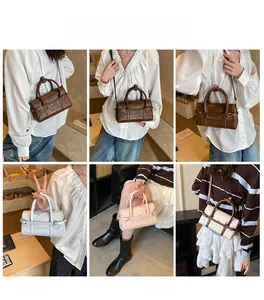 Collage of mini crossbody bags in various colors showing fashion styling and shoulder strap