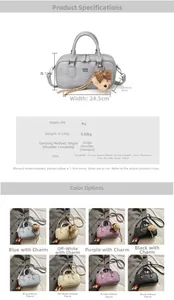 Detailed size chart for minimalist PU leather pillow bag with adjustable strap