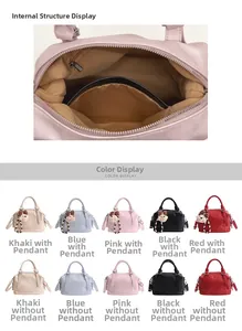 Detail view of large capacity tote bag interior zip pocket and multiple color options