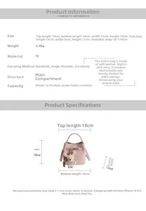 Detailed size guide and product dimensions for the bucket bag with PU leather specifications