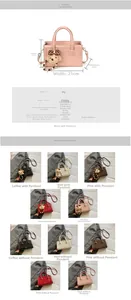 Detailed size chart and multi-color specifications for the PU leather crossbody handbag